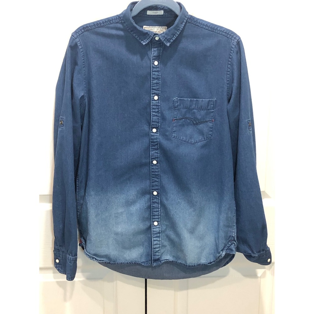 Lee Cooper RDLC Mens Medium Indigo Ombre Denim Shirt Long Sleeve Button Up